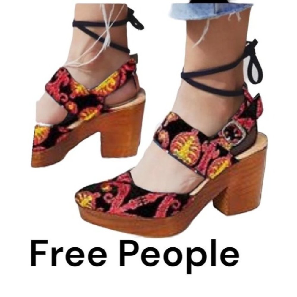 Free people Monaco Clog black yellow sandals shoes pumps ankle strap